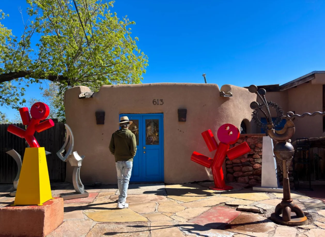 male tourist at a gallery in Sante Fe, on a road famous for having over 100 art galleries on a half-mile stretch